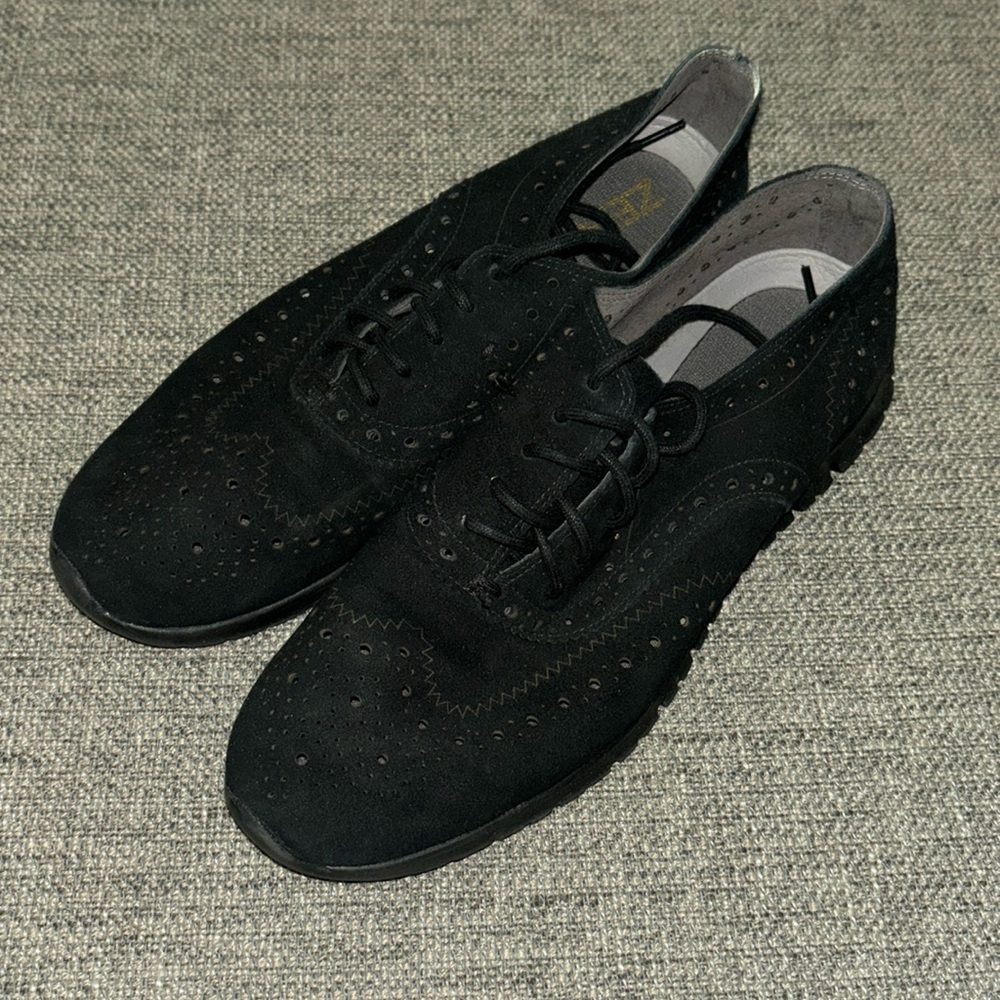 Cole Haan ZeroGrand Womens Size 6.5 B Oxford Wingtip Black Suede